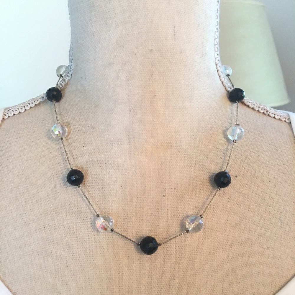 Vintage 90s faceted jet & AB stone chain necklace
